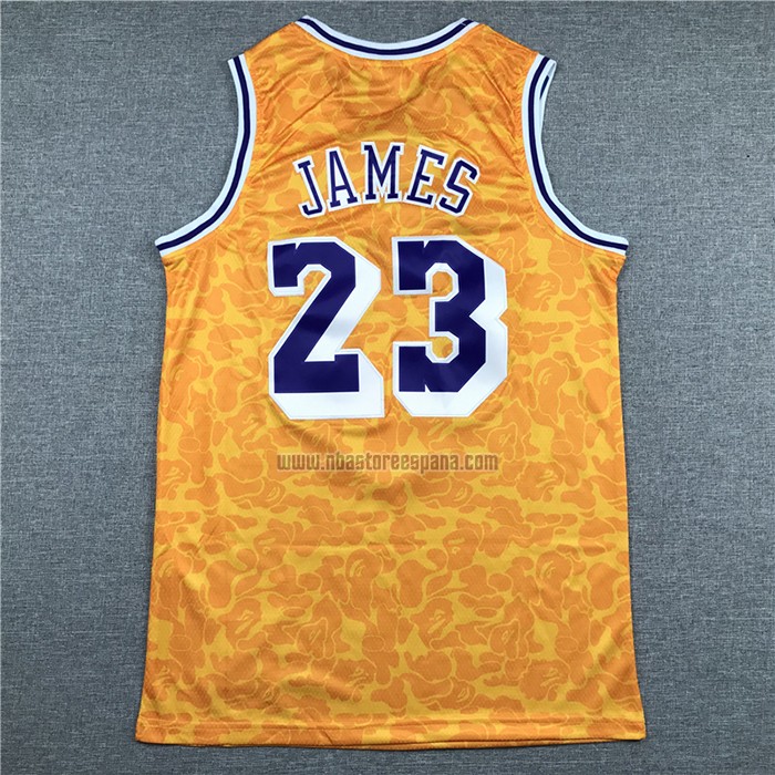 Camiseta Los Angeles Lakers Bape NO 23 Mitchell & Ness Amarillo